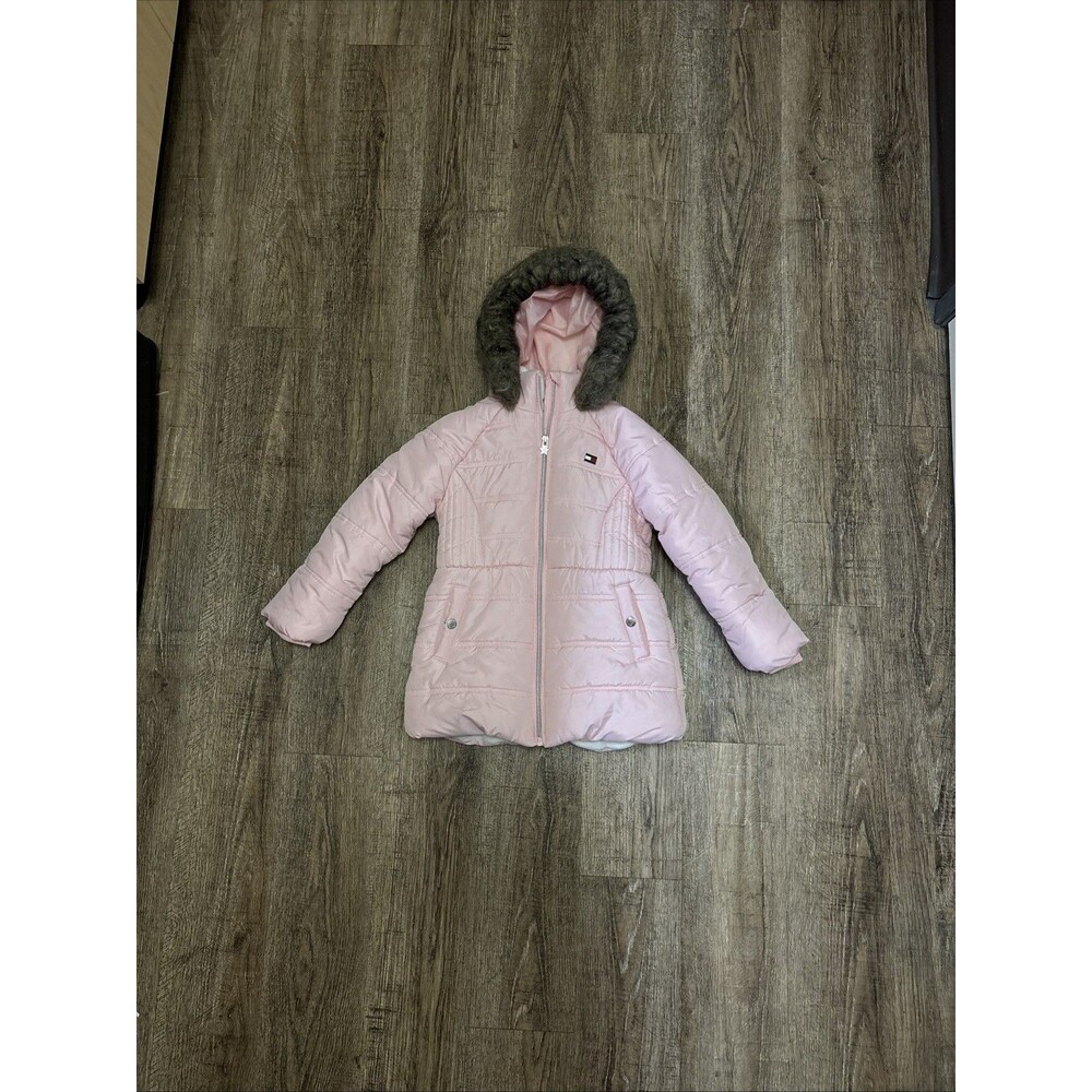 Pink Tommy Hilfiger Toddler Girls Puffer Jacket w/ Faux Fur Hood